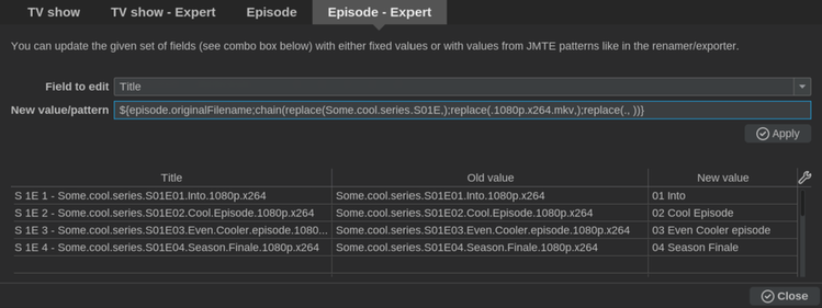 Episode Expert view in tMM